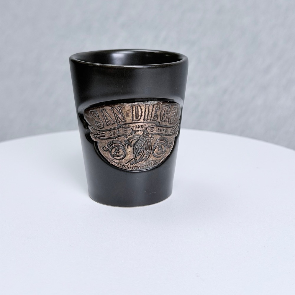 San Diego California Souvenir Shot Glass Matte Black 3D Surfer Sun and Surf